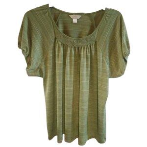 CJ Banks Green Stripe Short Sleeve Womens Top 1X Polyester Spandex Blend
